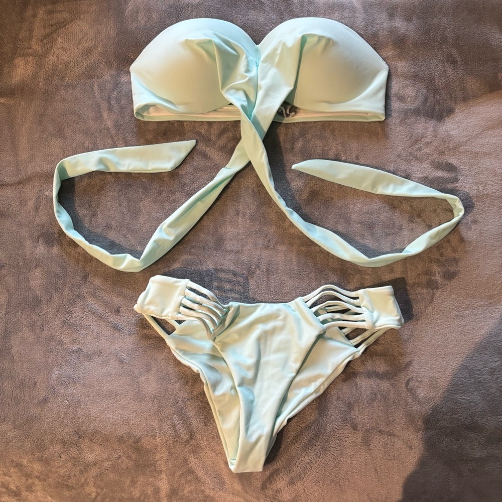 Mint Green Strapless Bikini Set